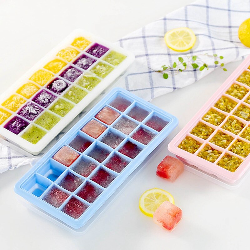 Grids Silicone Ice Cube Mold Fresh Food Fruit Large Ice Tray Moulds With Lids For Ice Party Whiskey Cocktail Cold Drink