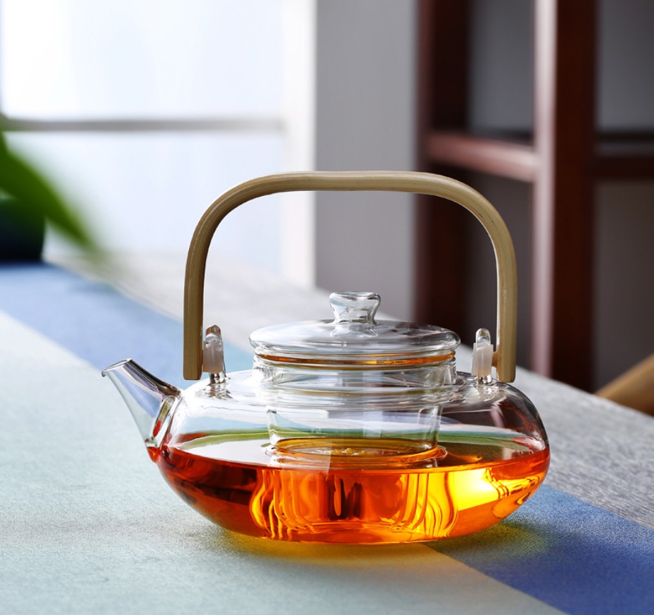 heat-resistant glass teapot Chinese tea set Kung Fu Pu'er teapot bamboo handles built-in glass tea leak coffee pot: 3