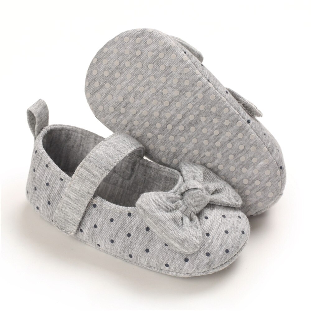 Chaussures en tissu de coton pour bébés filles de 0 à 12 mois, sandales plates à semelle souple avec nœud papillon, grises/roses/roses/blanches: B / 1