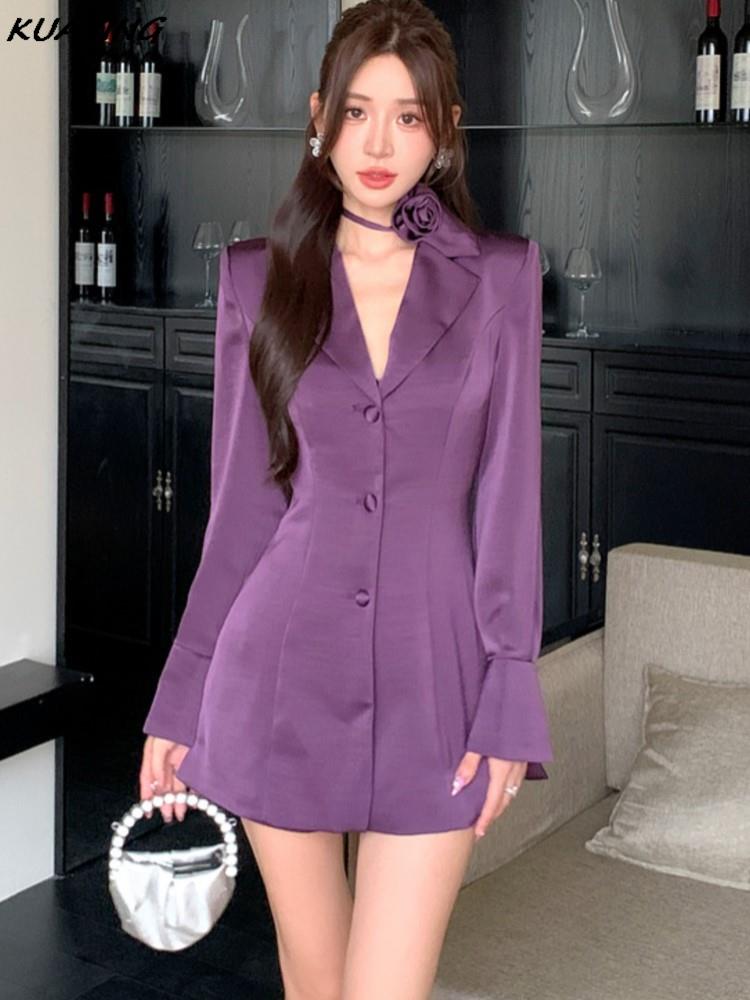 Autumn Women's Suit Dress Solid Single Breasted Notched Long Sleeve Slim Waist Mini Dresses Office Lady Blazer Clothes