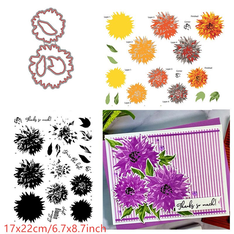 Layered Florals Winter Bouquet Fragrant Blooms Fresh Flowers Clear Stamps Dies Set for DIY Scrapbooking Cards Crafts: 8 / Only Stamps