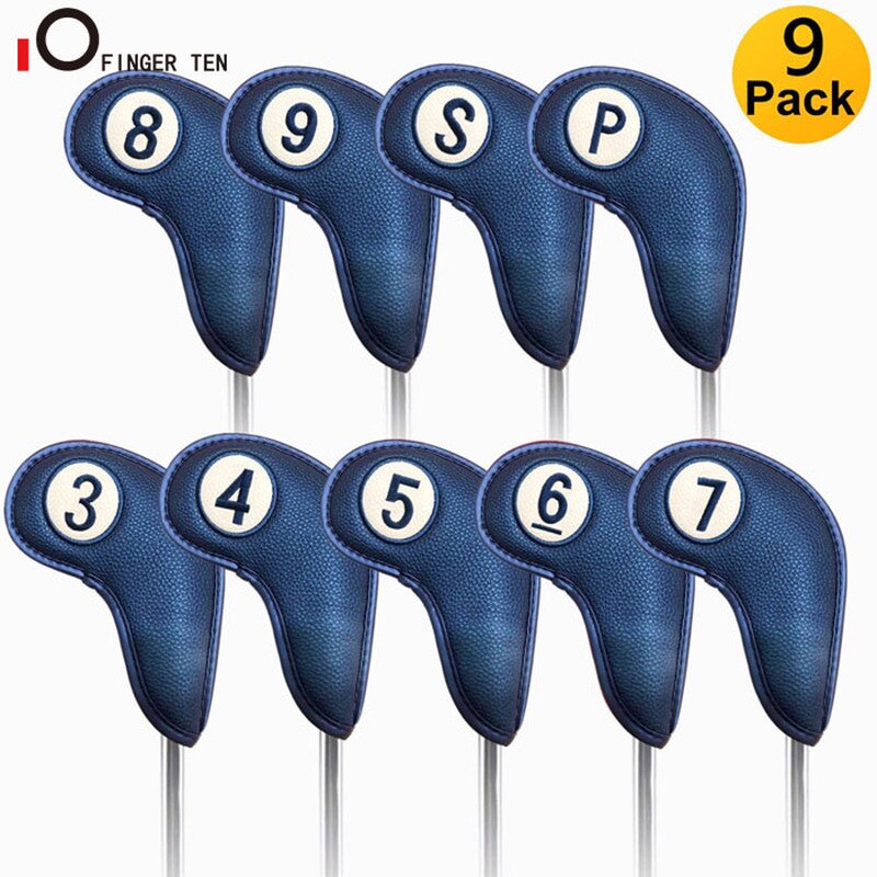 Upgrade Magnetic Golf Club Iron Covers Synthetic Leather Deluxe Wedge Iron Protective Headcover Set: 9 Pcs-Blue