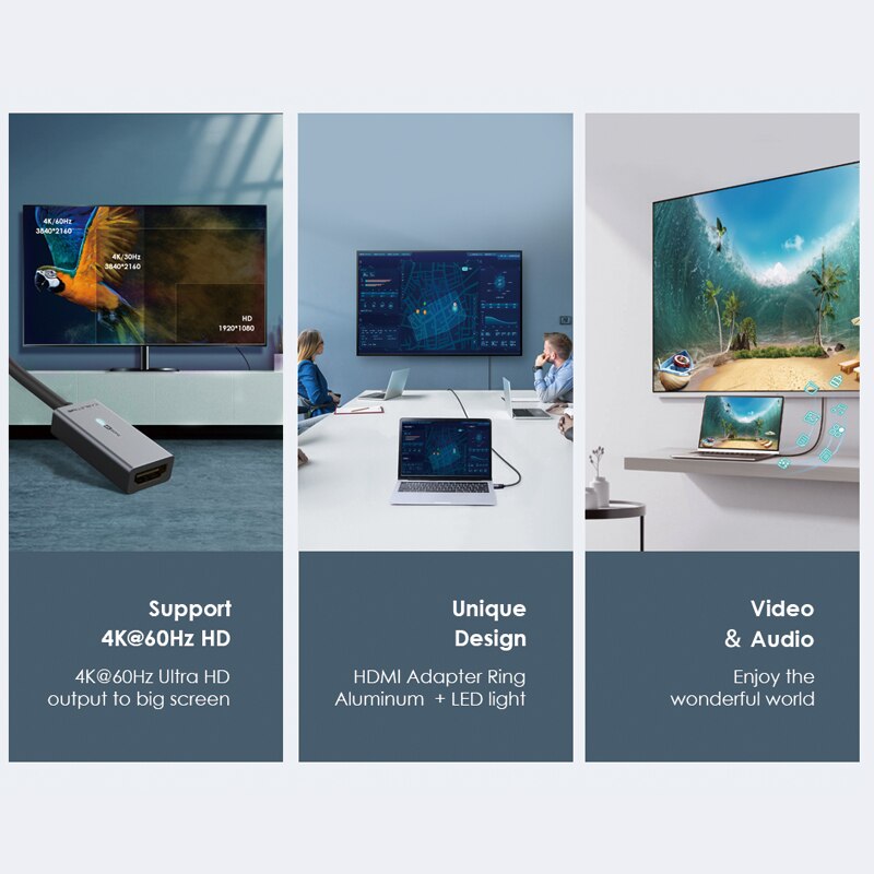 CABLETIME 4K 60HZ Mini Displayport do HDMI Adapter Synchronizacja danych Światło oddechowe Mini Dp Konwerter dla Macbook Lenovo Acer C315