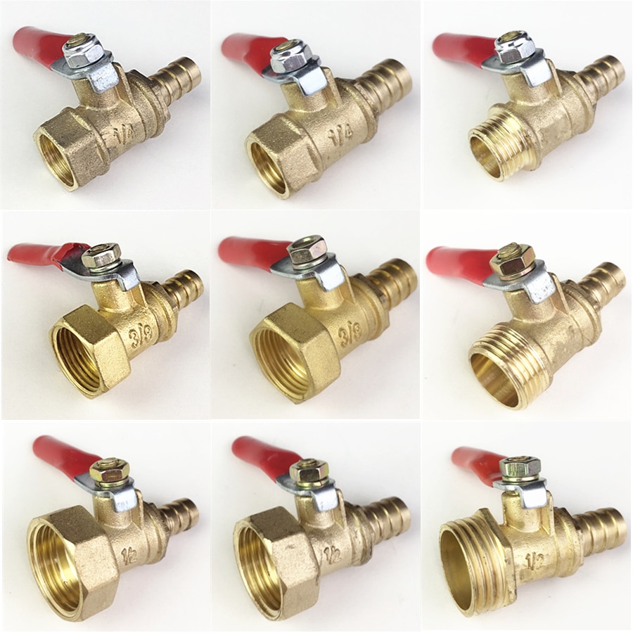 1/4" 3/8" 1/2" Brass Barbed Ball Valve 8mm 10mm Barb Copper Brass Ball Valves Pipe Fittings