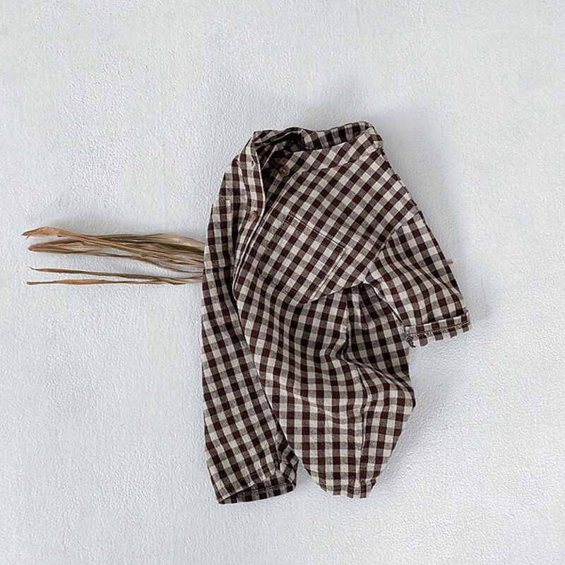 MILANCEL peleles de bebé Estilo corto mameluco niño bebé a cuadros niños ropa para bebé: brown / 3-6M