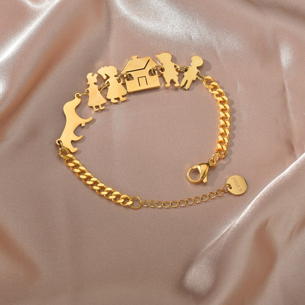 Diamon Familie Dikke Ketting Armband Rvs Gold Vader Moeder Hond Kids Huis Armbanden Vriendschap