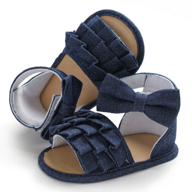 Verão 0-18m infantil bebê menina sandálias arco sólido floral sapatos casuais princesa: Azul / 0-6 meses