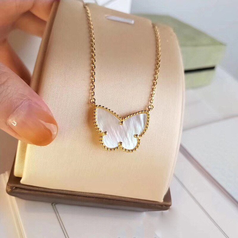 Luxury Shell Butterfly Necklace for Women Rose Gold Stainless Steel Chain Pendants Necklaces Party Statement Jewelry Z082