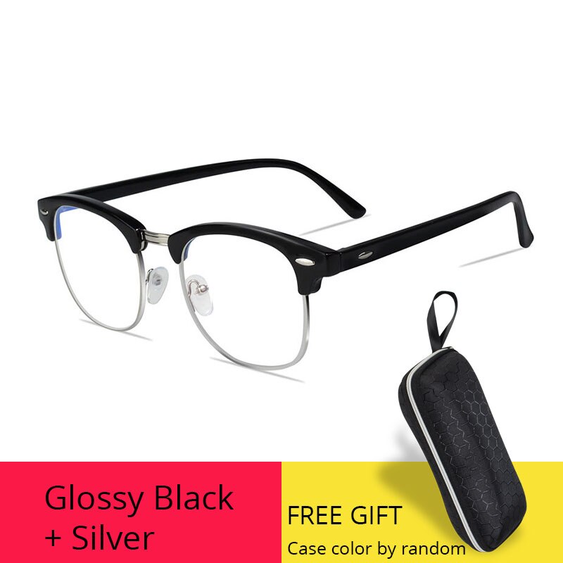 Transparent Computer Glasses Blue Light Blocking Women Men Spectacle Frame Anti Blue Ray Anti Radiation Clear Eyeglasses: Black n Silver