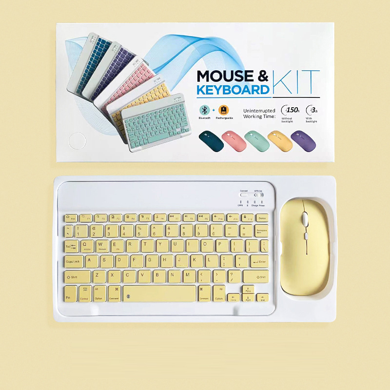 Teclado español coreano para tableta y teléfono, teclado recargable, juego de ratón para iPad, Xiaomi, Samsung, teclado inalámbrico para iPhone: yellow set