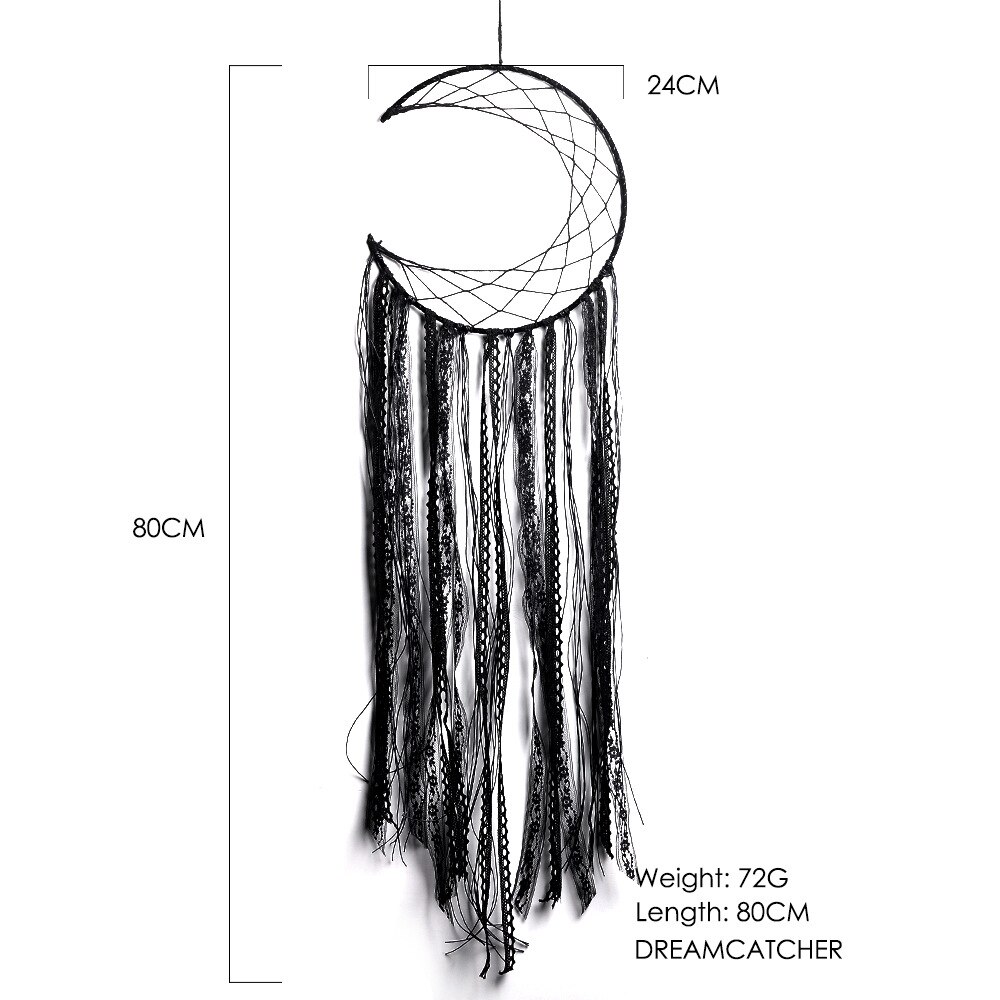 Atrapasueños negro de media luna decorativos indios hechos a mano, atrapasueños para colgar en la pared, artículos para niños, decoración para habitación, carillones de viento