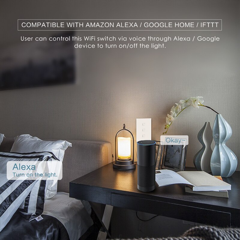 ACUS – interrupteur tactile wifi, 1 bouton, 1 voie, pour luminaire mural, lumière à intensité réglable, compatible avec Alexa et Google Home Assistant, standard ue