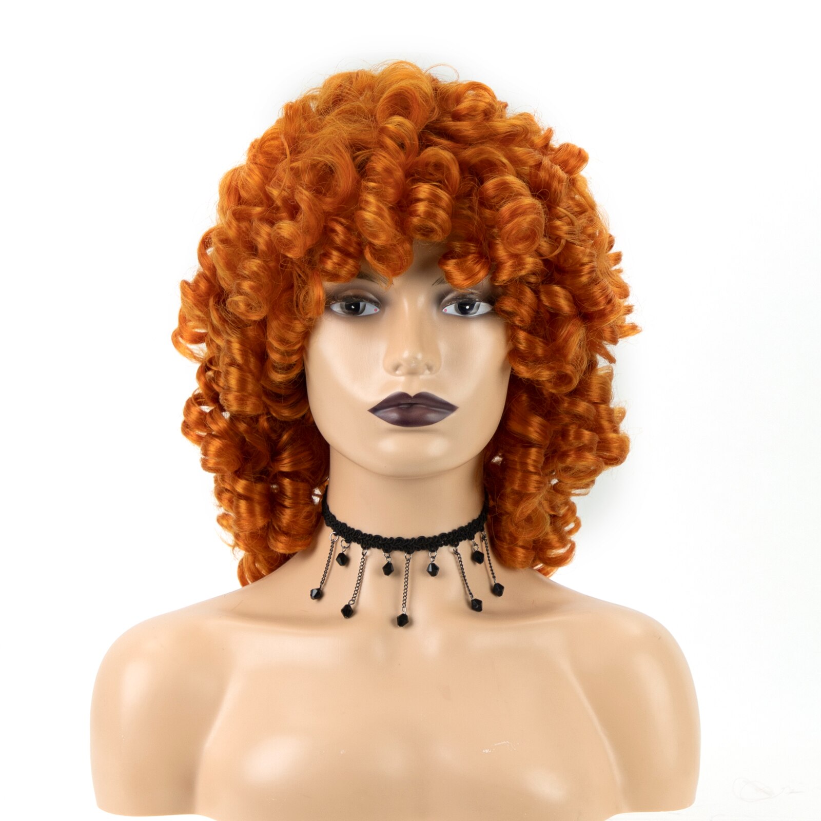 Gnimegil Synthetische Kort Haar Afro Krullend Pruik Met Pony Zachte Pluizige Krullen Wave Schouder Lengte Natuurlijke Pruiken Voor Zwarte Vrouwen: Orange