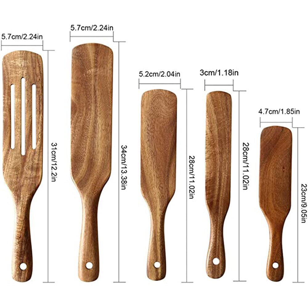 Non-Stick Wooden Cooking Utensils Slotted Spatula Sets Wooden Kitchen Utensil Set Turner Spatula Acacia Spurtle Kitchen Sets