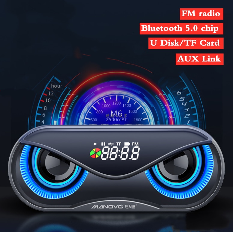 M6 Cool Owl Bluetooth Speaker LED Flash Wireless Loudspeaker FM Radio Alarm Clock TF Card Support Select Songs By Number
