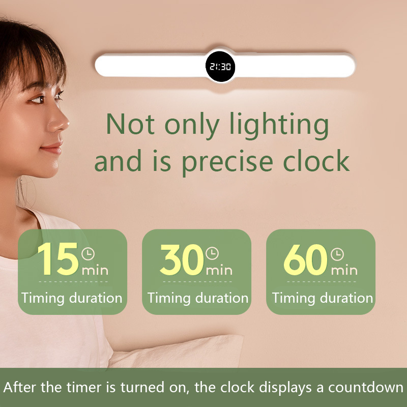 Bordlampe klokke ledet skrivebordslampe studie lese magnetisk lys usb lys bærbar trinnløs dimming kontor soverom nattbord lampe