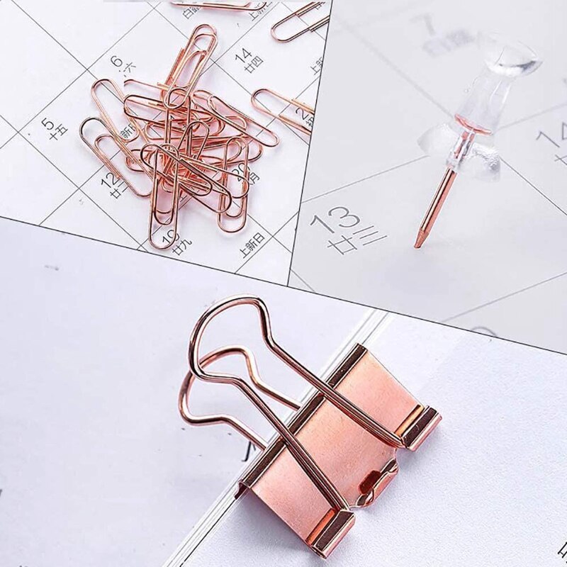 drücken-Stifte Bindemittel Clips Papier Clips Karte Reißnägel setzt, 5 Arten 500 Stck Rose Gold Pack für Büro, schule und Hause Liefert