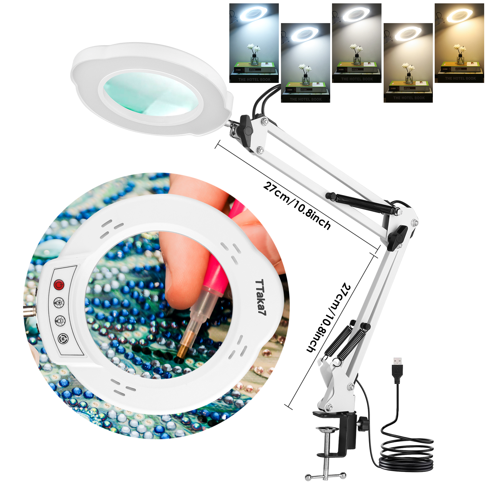 72 10x LED-leuchtlupe mit usb-anschluss und 3 farben, Ideal für lötkolbenreparaturen, als tischlampe oder hautpflege-werkzeug.: Braun