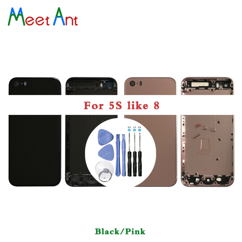 Aaa-achterkant voor iphone 5, 5g, 5sse , zoals 8 behuizing, batterijdeksel, achterdeur, chassisframe + batterijsticker en gereedschap