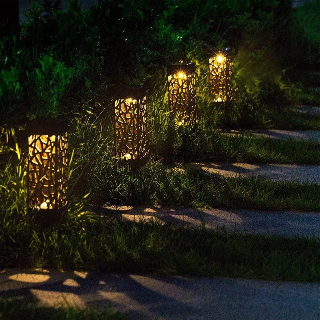 4/6 stk ledet solpæl lys lanterne soldrevet sti lys dekorativ udendørs græsplæne til have gårdhave vandtæt #10: Gul 4 stk