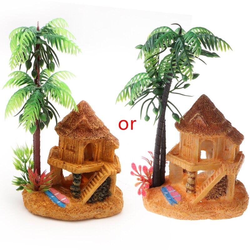 Simulation Coconut Tree Castle Aquariums Fish Tank Ornaments Decor Landscape
