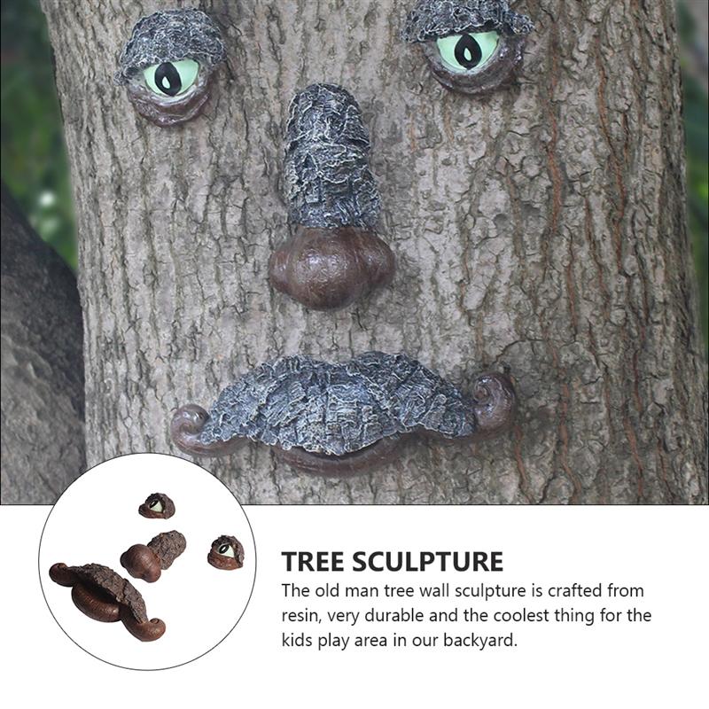 1 Set of Tree Face Decor Funny Tree Sculpture Yard Art Garden Decoration (Brown)