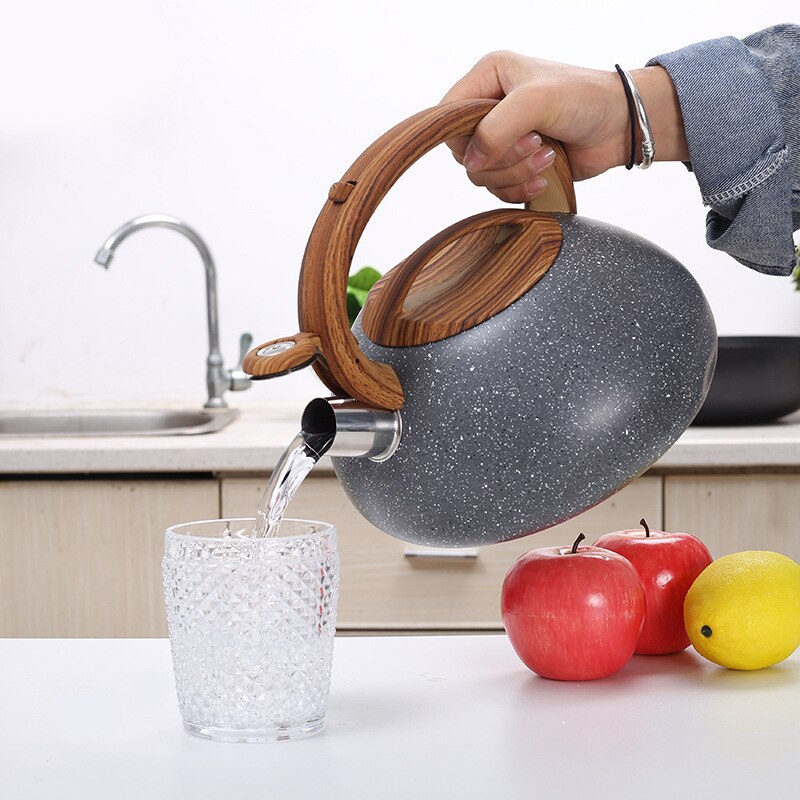 Boiling Whistle Kettle Wood Grain Handle Water Kettle Stainless Steel Teapot Cookware Hervidor De Agua Kitchen Utensils EB50SH