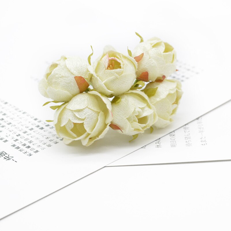 6 piezas de flores artificiales rosas de té flores decorativas para boda coronas adornos navideños para el hogar diy Caja de estampa: D