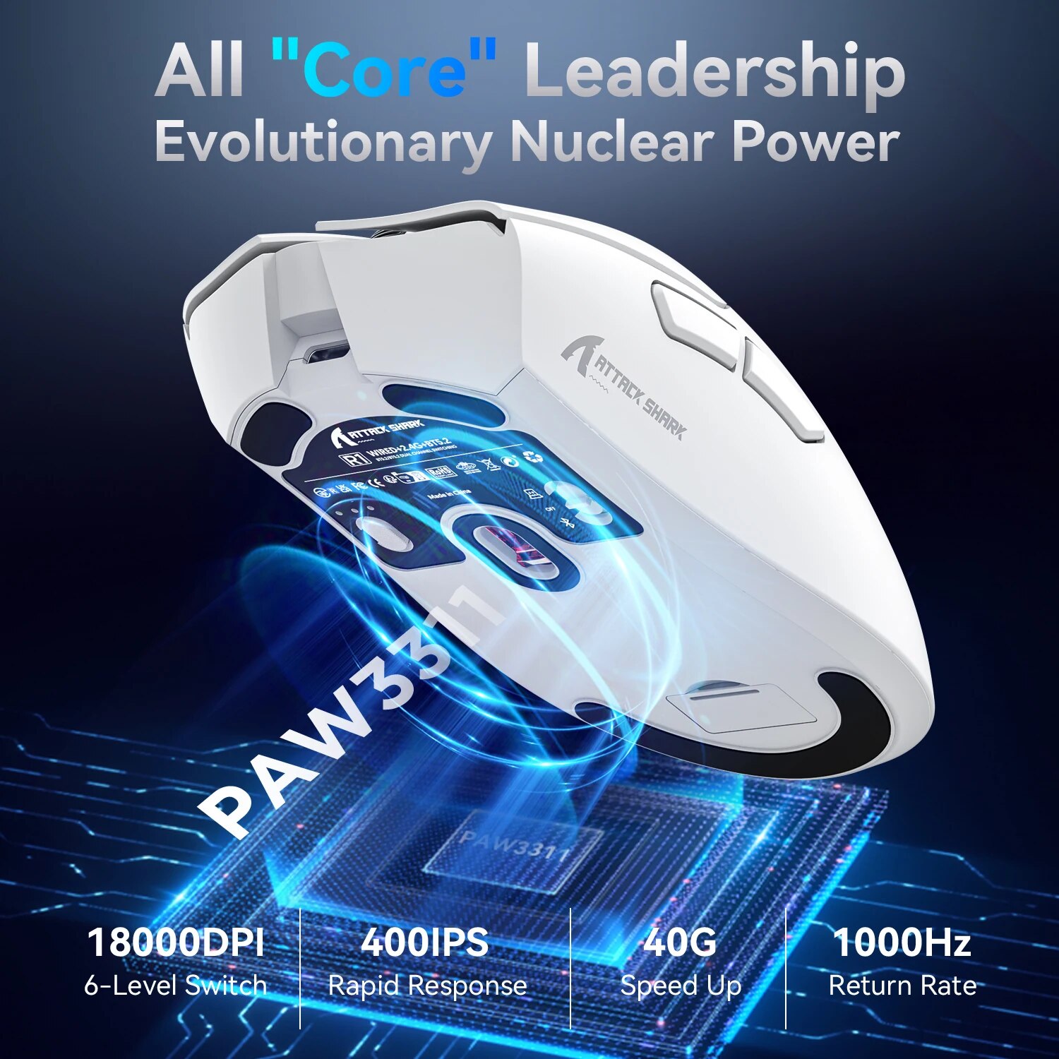 R1 Superlight Mouse Bluetooth 2.4G Bezprzewodowa mysz do gier PixArt PAW3311 Czujnik do gier 6 regulowanych DPI do gier biurowych