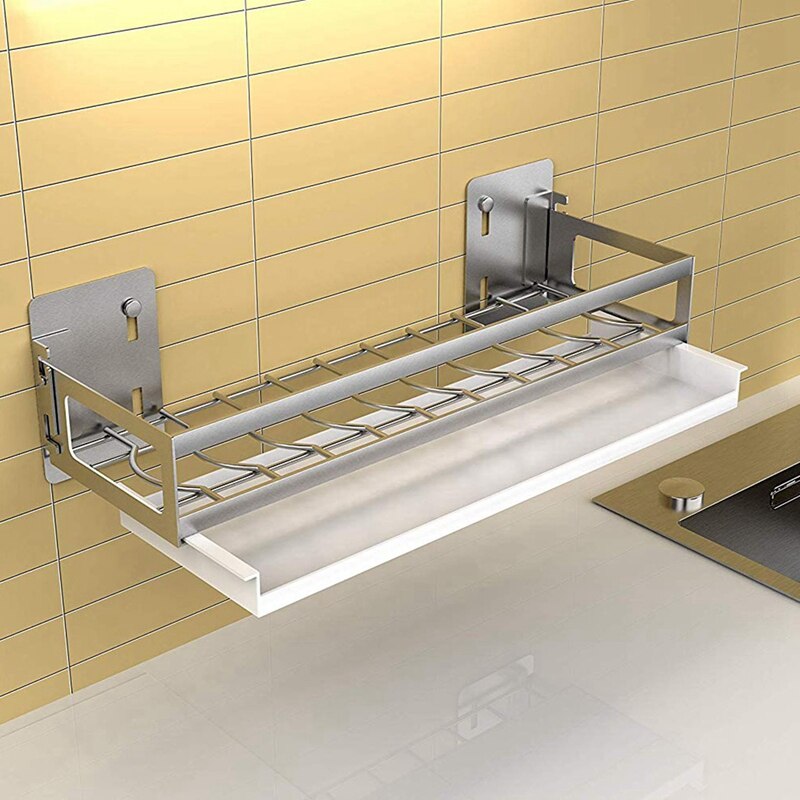 Afdruiprek voor aan de muur gemonteerde plank, roestvrijstalen multifunctionele afdruiprek voor in de keuken, kommenrek met afdruipplaat