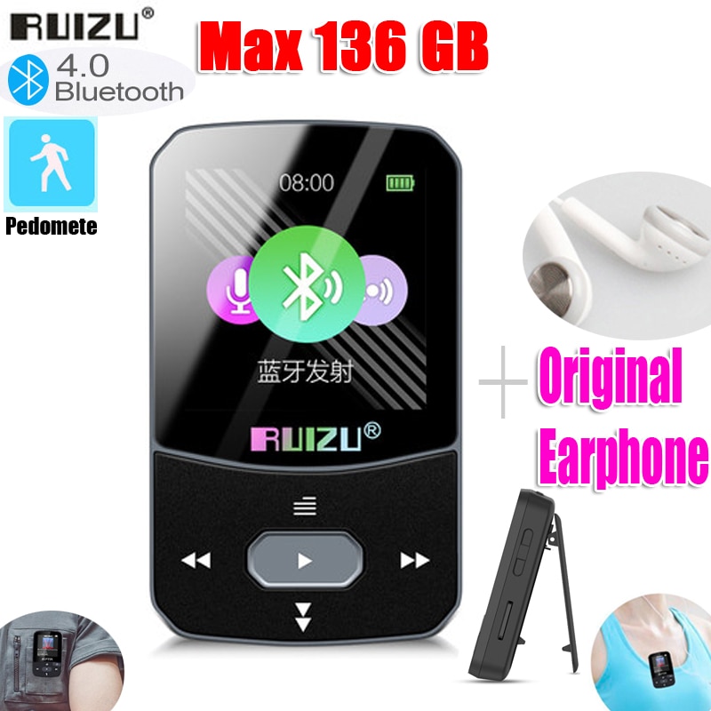 Original RUIZU X52 x55 Sport Bluetooth MP3 Player 8gb Clip Mini with Screen Support Pedometer