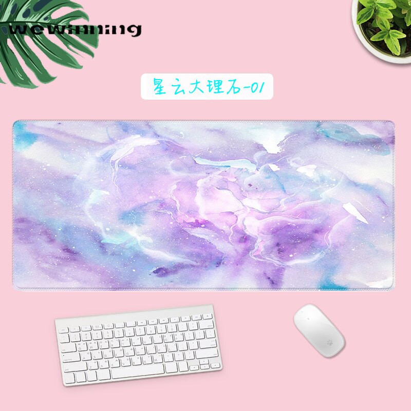 Kawaii Bureau Matten Gaming Deskpad Marmer Starry Wolken Leuke Muismat Lagre Voor Gamer Toetsenbord Kantoor Woonaccessoires