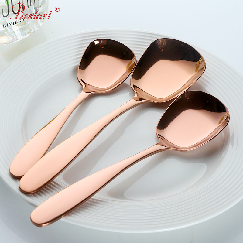 Flat Bottom Spoon Set Ice Cream Dessert Fruit Salad Spoon Simple Stainless Steel Tableware Home Kitchen Accessories