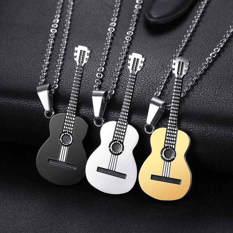 Gitaar Vorm 316L Rvs Ketting Voor Mannen Hangers Hiphop Rock Slide Muziek Element Kettingen Ketting Sieraden