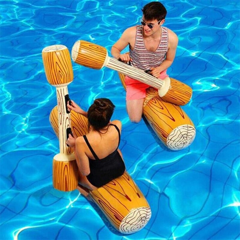 A2UB Battle Log Rafts Summer Swimming Pool Paly Set for Kids/Friends/Family Play with Ride on Realistic Log Rafts