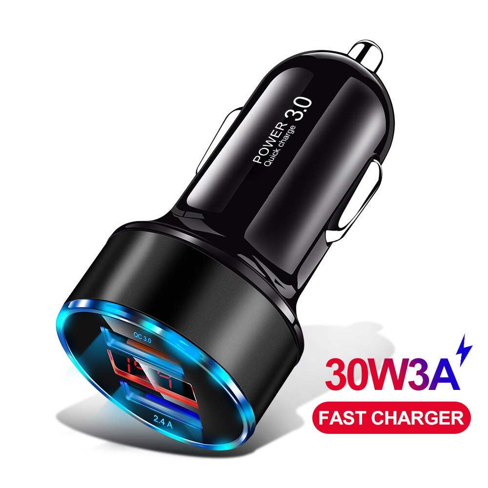 OLAF 30W QC 3,0 Schnelle USB Auto Ladegerät Für iPhone X 8 7 Samsung S10 Xiaomi schnell aufladen 3,0 5V 3A Dual USB LED Anzeige Auto Ladegerät: QC 3.0 Schwarz