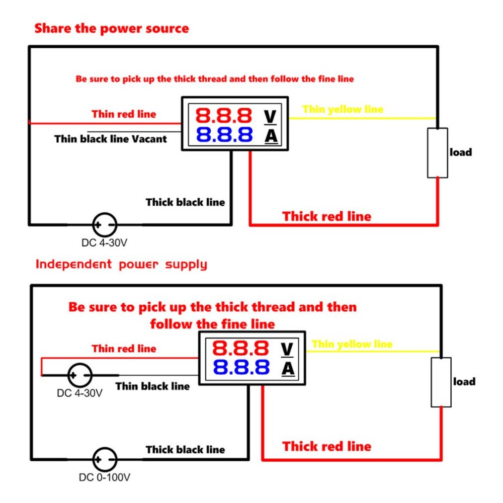 1 stuks 2 in1 100v 10a dc digitale voltmeter ampèremeter blauw + rood dubbel kleurendisplay led amp dubbele digitale voltmeter meter multimeter