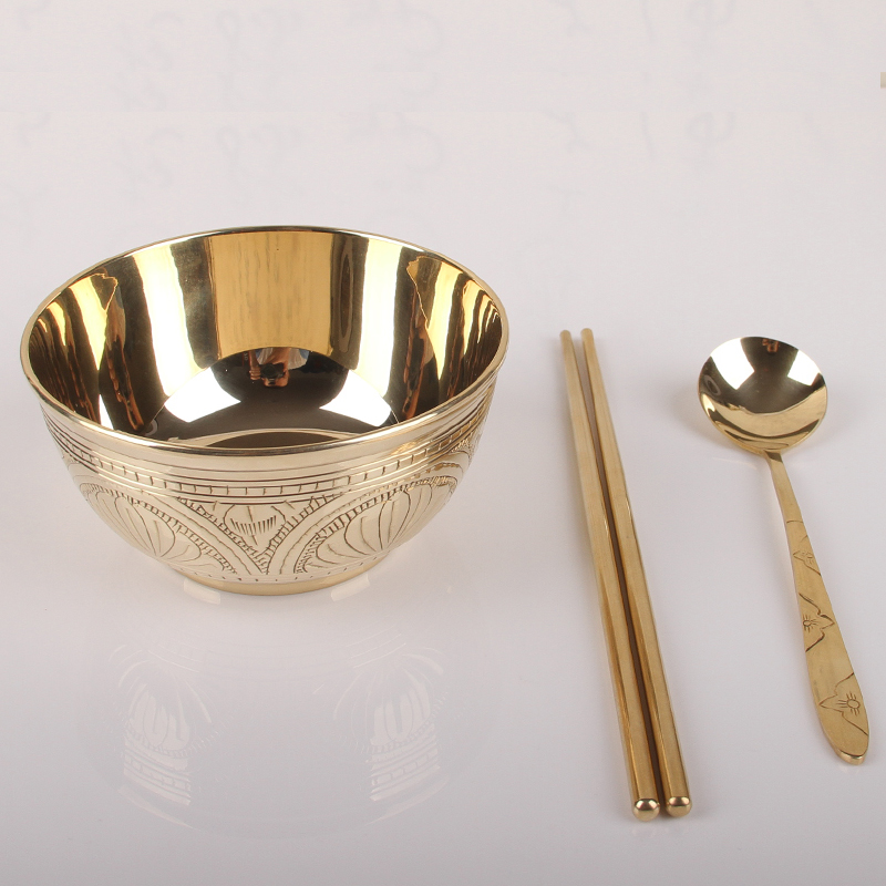 4-5-6 inch copper bowl rice bowl India imported pure copper bowl household tableware set copper chopsticks spoon noodle bowl