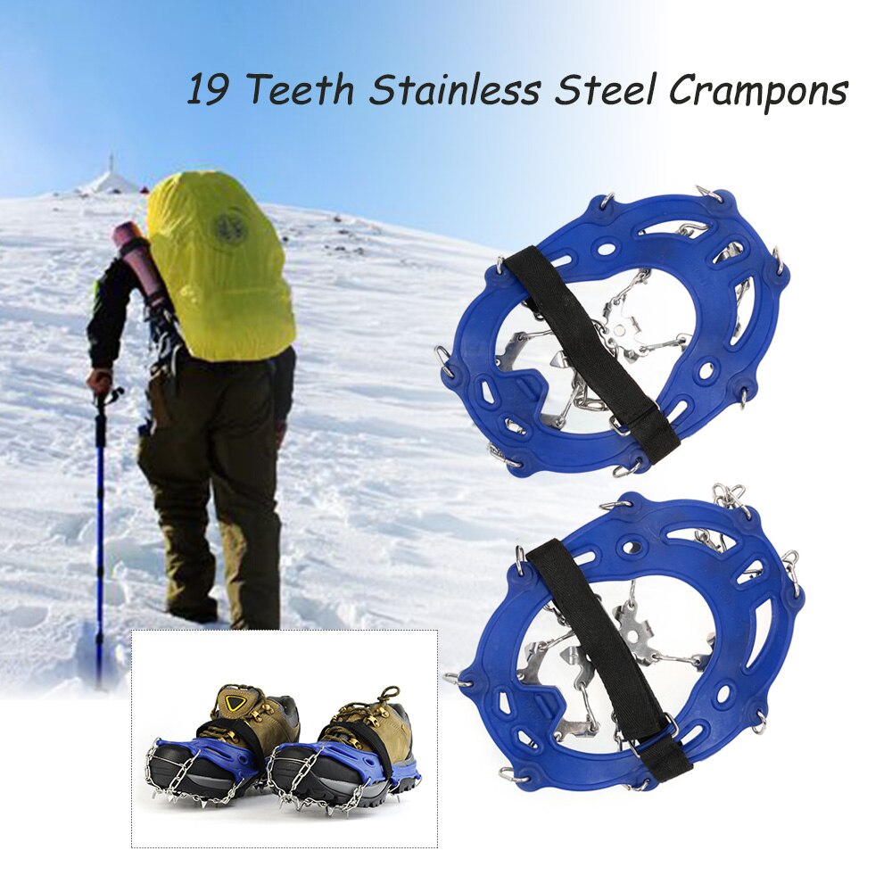 1 Paar Winter Wandelen Stijgijzers 19 Tanden Roestvrijstalen Stijgijzers Nylon Strap Antislip Schoenen Cover Voor Outdoor Ski ijs Sneeuw Apparaat