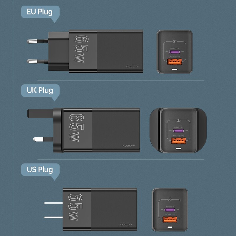 KUULAA GaN Charger PD 3.0 Fast USB Charger For iPhone 11 Pro Max AFC FCP SCP QC 3.0 For Samsung S10 Plus 65W Quick USB Charger