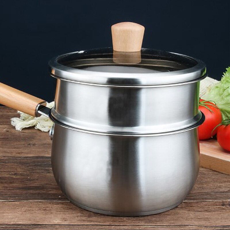 1set Milk Steam Pot Double-Layer Stainless Steel Multifunction Boiler Cooking Pots 18Cm Single Bottom Milk Pan