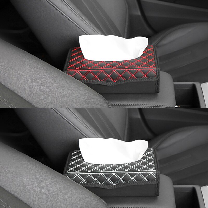 Caja de pañuelos de coche de cuero PU, porta toallas de papel automático para Reposabrazos de tablero, escritorio de oficina, caja de pañuelos de papel plegable, accesorios