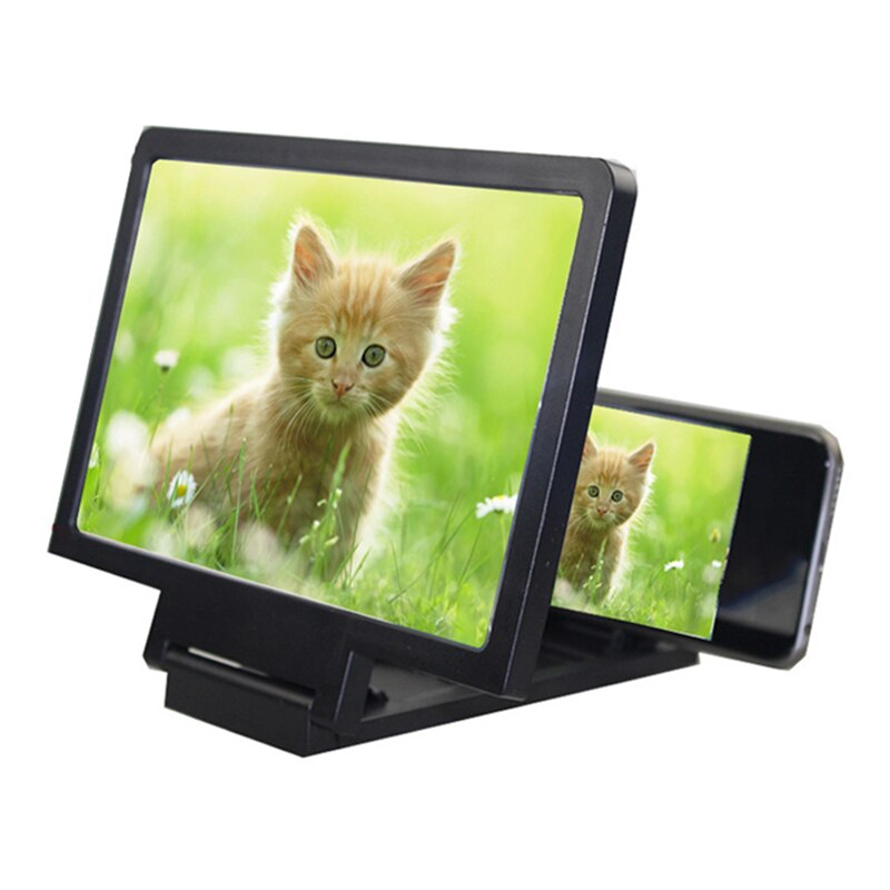3d skjerm forsterker universal mobiltelefon forstørrelsesglass hd video stativ brakett foldbar skjerm forstørret øyne beskyttelse hold: Svart