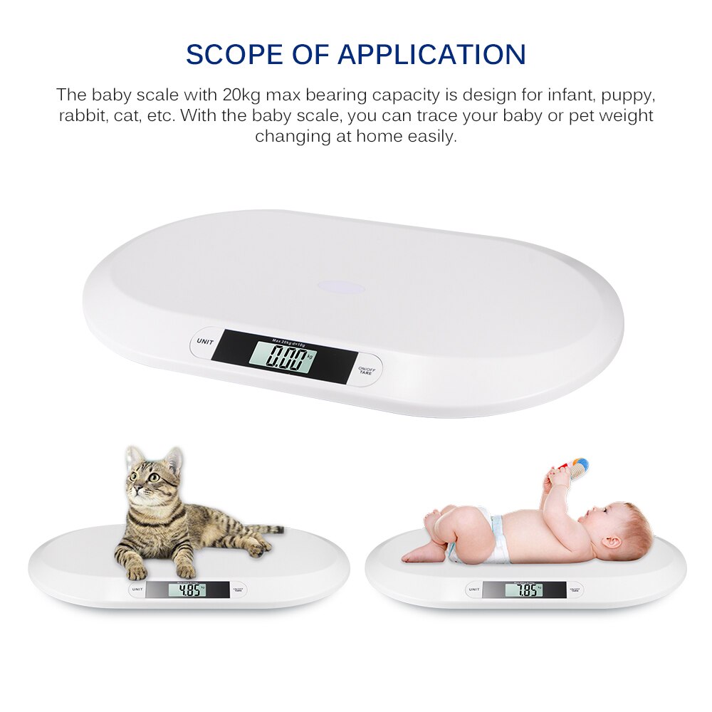 Báscula para bebés recién nacidos, balanza para bebés con pantalla Lcd ABS, medidor electrónico de crecimiento para niños pequeños, báscula Digital para bebés de hasta 20Kg