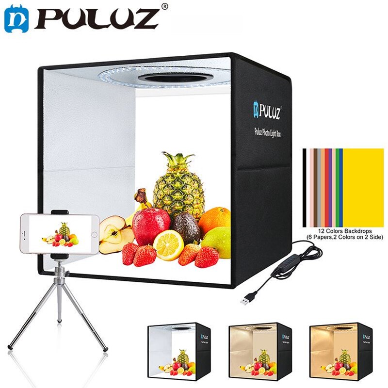 PULUZ 40cm Photo Studio Box tavolo Shooting Light Box tenda fotografia Softbox Kit 6 colori fondali tenda LED Box Lightbox