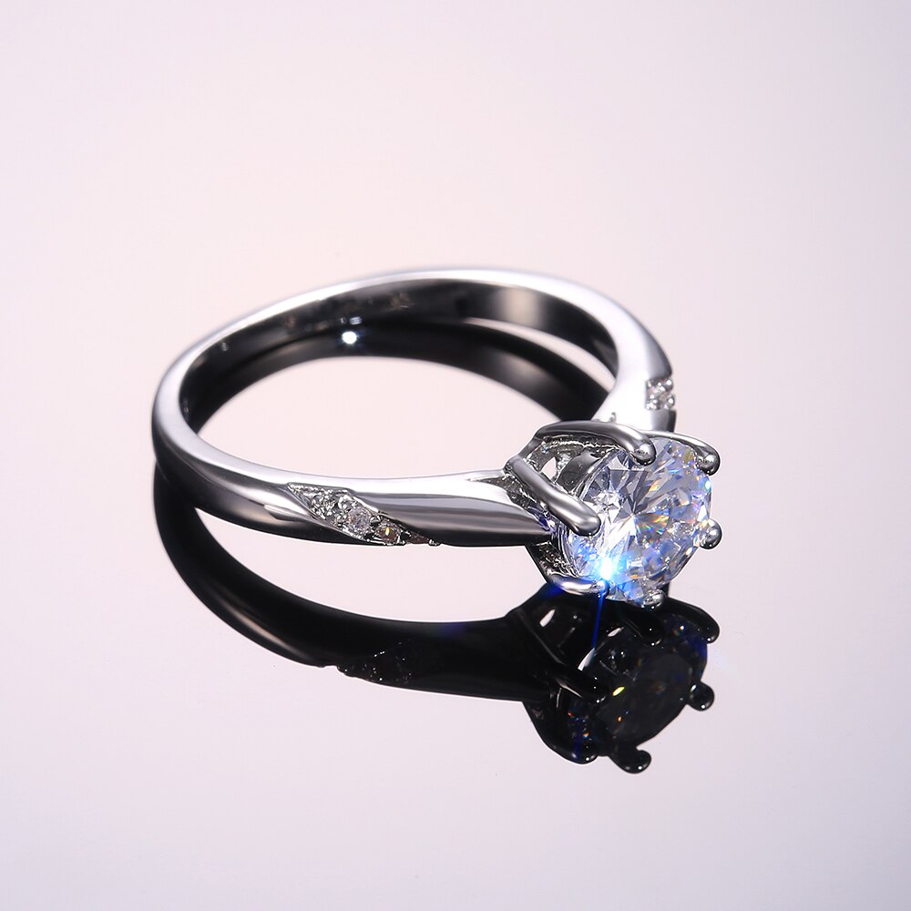 Huitan Klassieke 6 Klauwen Vrouwen Wedding Band Sieraden Ring Shine Zirconia Engage Party Luxe Vrouwelijke Ring Eenvoudig