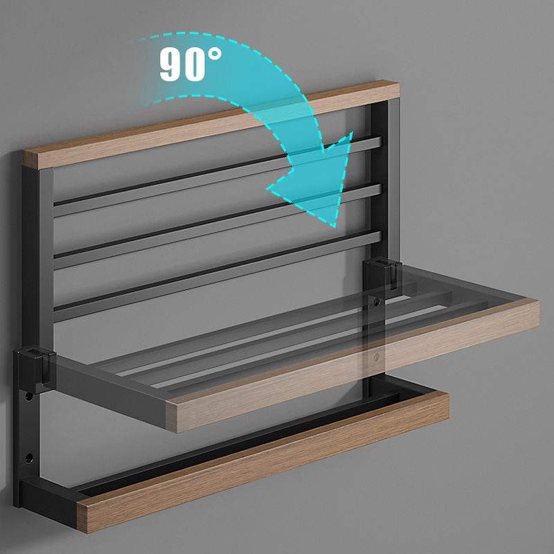 Estante de accesorios para el baño, accesorios de baño de madera negra, toallero montado en la pared, toallero, escobilla de baño, ganchos para toallas, soporte de papel
