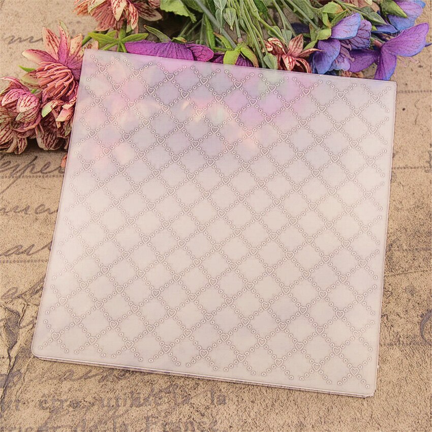 15x15cm grid heart Embossing folders Plastic bump Scrapbooking DIY Template Fondant indentation Cake Photo Album Card Make