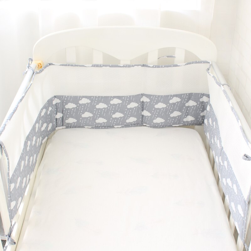 1 Pcs Mesh Crib Bumpers Breathable Star Crown Tree Cloud Baby Bedding Crib Liner Baby Cot Bed Around Protector: Grey Cloud