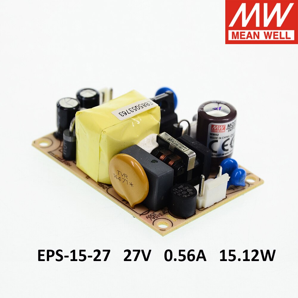 Meanwell eps -15 single output psu open frame ac-dc strømforsyning 15w 3.3v 5v 7.5v 12v 15v 24v 27v 36v 48v 1a 2a 3a mini størrelse: 27v 0.56a 15.12w